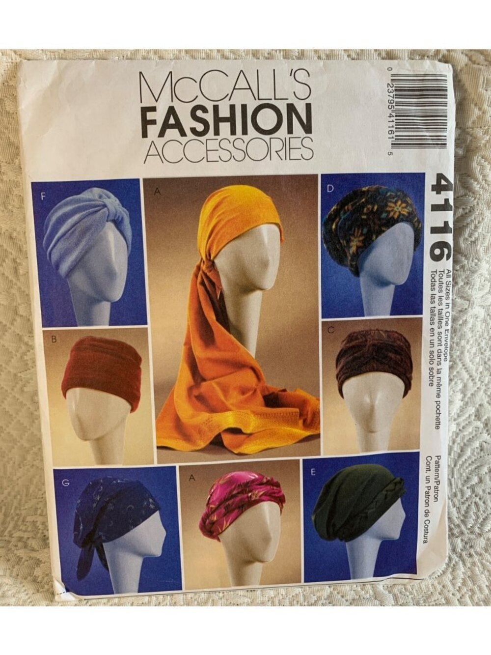 McCall's Turbans Headwrap & Hats Sewing Pattern Size S M L 4116 Uncut 2003